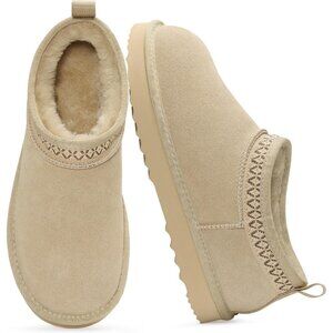 Women's Suede Mini Boots Fuzzy Snow Boots Short Ankle Boot with Fur Lined Sand